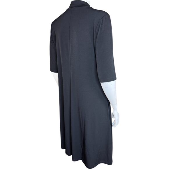 Susan Graver Liquid Knit Mock-Neck Elbow-Sleeve Dress Black Medium NWOT Flowy - Picture 7 of 11